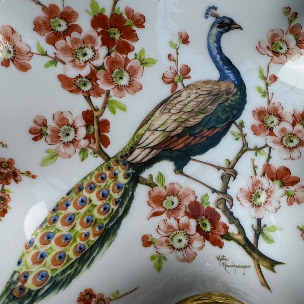 Gold-Trimmed Floral Peacock Serveware Dish - Picture 9 of 16